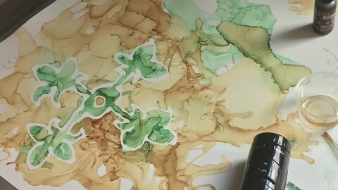Alcohol Inks on Plastic Posterboard with Masking Fluid - Fort Carson Steadfast and Loyal
