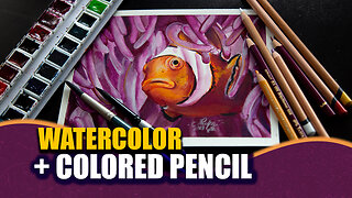 Full Watercolor & Colored Pencil painting lesson! Clownfish