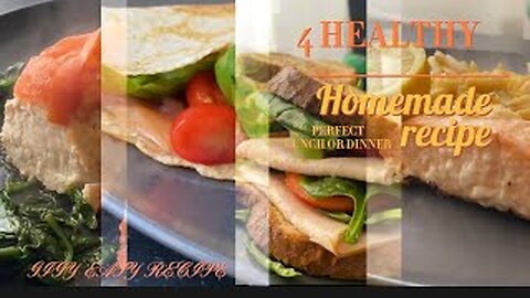 Four Healthful Meals: Lemon Salmon, Turkey Sandwich, Crepes, and Chicken Breast