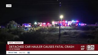 Detached car hauler causes deadly crash