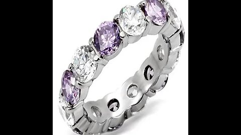 HIGH POLISHED STAINLESS STEEL AMETHYST RING