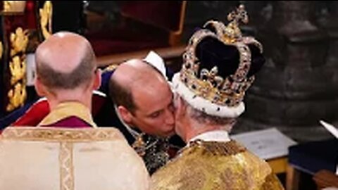 Prince William kisses King Charles on cheek in Coronation ceremony - BBC News