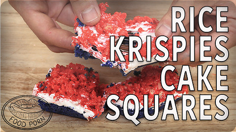 Red, white and blue Rice Krispies Treat cake squares