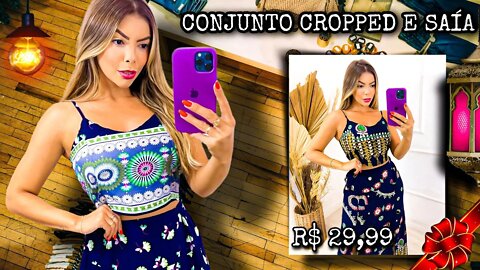 Conjunto Cropped e saía Aberto na Lateral Moda verão/ shopee