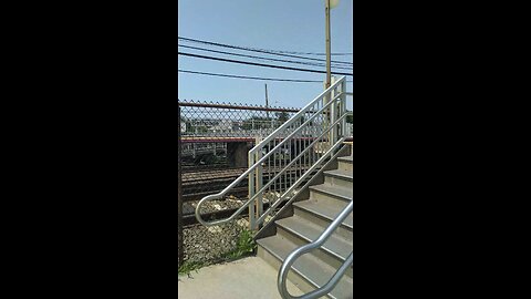 Train departing MTA Long Island railroad station in bethpage new york