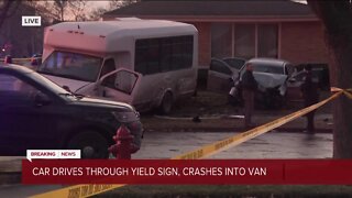 Car fleeing from police crashes into van