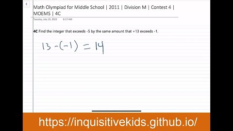 Math Olympiad for Middle School | 2011 | Division M | Contest 4 | MOEMS | 4C