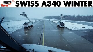 Piloting SWISS Airbus A340 in Winter + De-Icing | Cockpit Views