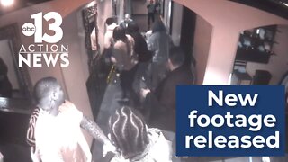 Surveillance video shows the moment authorities say NFL players Alvin Kamara and Christopher Lammons attacked a man on the Strip