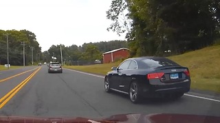 Car merges at the last second