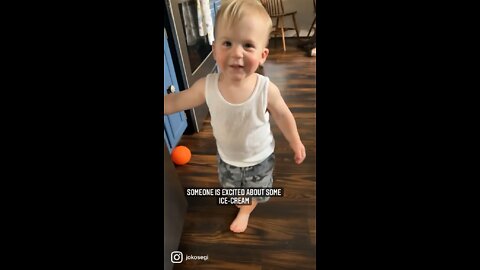 Toddlers adorable reaction to eating ice cream.