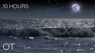 Midnight Waves under the Moon | Soothing Ocean Waves Sounds | Relax | Study | Sleep | 10 HOURS