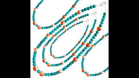 Natural turquoise and Orange spiny oyster roundle beads necklace full strand 16inch01