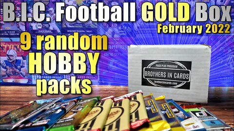 Brothers In Cards | February Football GOLD Box - Pack Plus Program with 9 Random Hobby Packs!