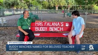 Buddy benches named for beloved teacher