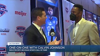 One-on-one with Calvin Johnson at Michigan Sports Hall of Fame ceremony