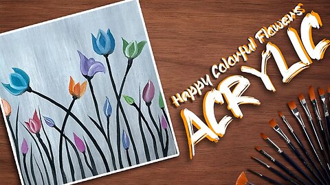 Happy Colorful Flowers Acrylic Painting Tutorial for beginners
