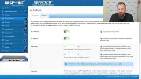 SecPoint Penetrator Vulnerability Scanner 47 AI Machine Learning AI Settings