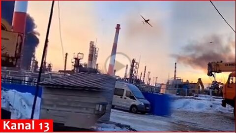 Footage of a kamikaze drone strike on an oil refinery in Russia