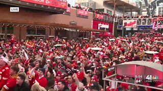 Chiefs fan in Power and Light District react to overtime coin toss