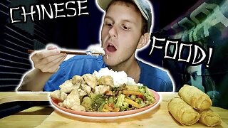 Eating Chinese Food Mukbang! - Stir Fry, Rice, Chicken, Egg Rolls & More