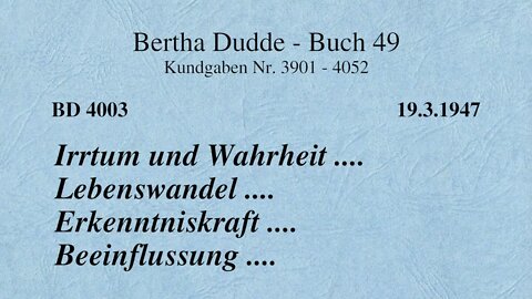 BD 4003 - IRRTUM UND WAHRHEIT .... LEBENSWANDEL .... ERKENNTNISKRAFT .... BEEINFLUSSUNG ....