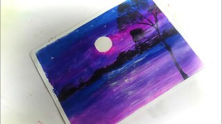 Moonlight Scenery Painting Step By Step Acrylic Painting #1