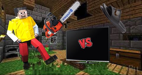 Minecraft. Chainsaw against leg. TV test