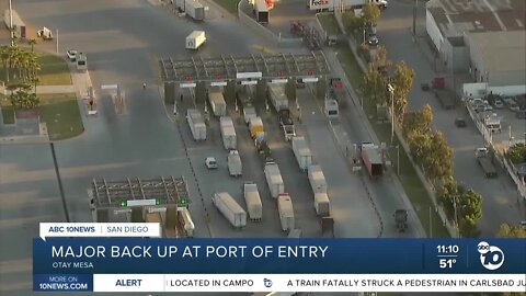 Backup of truck tryin to cross through Otay Mesa Port Of Entry