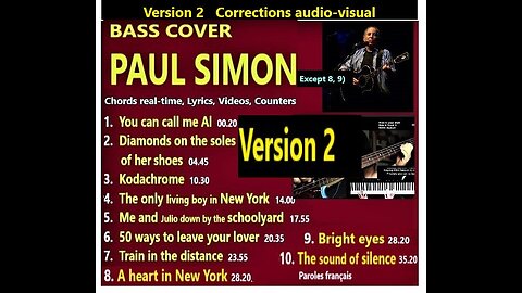 Bass cover PAUL SIMON (+Garfunkel) _ Chords real-time, Lyrics, Videos, Counters