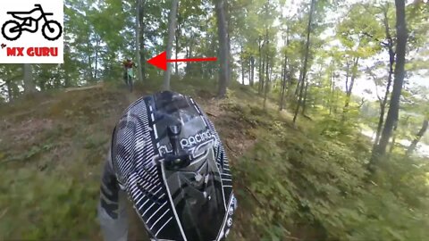 Showing Tucker a lap around the singletrack loop with the Insta360 One X!