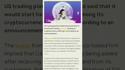Robinhood Lists Cardano! 💪 Vasil Upgrade September!