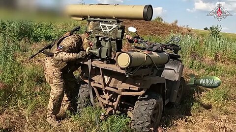 Russian paratroopers fire anti-tank missile from quad bike