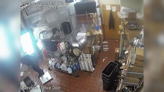 RAW: Video shows burglars fall through fast food ceiling after trying to hide from police