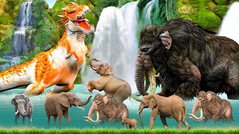 Zombie Dinosaur Vs Woolly Mammoth Fight Saved Baby Elephants T Rex Dinosaur Attack Elephant Family