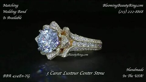 BBR 434-YGEN 1.78ctw Yellow Gold Large Hand Engraved Blooming Beauty Flower Diamond Engagement Ring