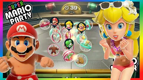 Super Mario Party - Bumper Brawl Minigame - Peach Daisy VS Mario Luigi