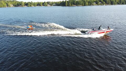 Tubing behind the Boat with Friends - Summer in Canada