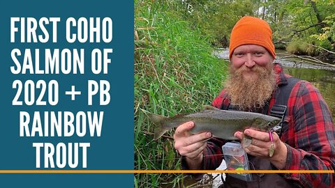 First Coho Salmon of 2020 + PB Rainbow Trout / Michigan Salmon Fishing / Michigan Trout Fishing