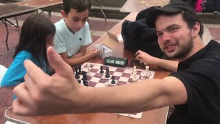 NM Evan Rabin (USCF 2200) vs Serena Cuellar, Chess in Central Park, Bethesda Fountain, 9/14/2019