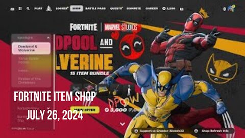 Fortnite Item Shop|July 26, 2024(*New* Deadpool and Wolverine Bundle & Quest Pack)