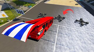 A race between cars and a large spinner in the car jump arena - BeamNG.Drive