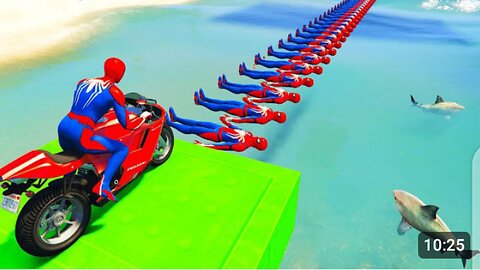 الأبطال الخارقين على دراجة نارية على ج - Superheroes on a motorcycle ride on the bridge of spiderman