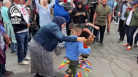 Muslim Children stomp on the Pride flag at a protest in Canada over LGBT Grooming at Schools! 👳🚫🏳