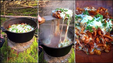 Taco Pasta cooked in the deep forest 🌲🔥