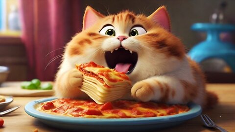 Cute Fat Cats😸 Eating Lasagna