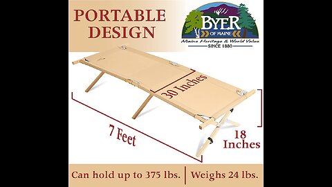 BYER OF MAINE, Allagash Plus, Cot, 76" L X 30" W X 8" H, Lightweight Cot, Extra Wide, Camping C...