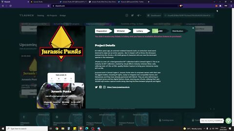 Vlaunch - Jurassic Punks NFT Drop. How Many Tickets Did You Get? Do You Pay 0.1 ETH To Mint Or Free?