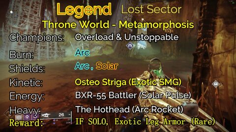 Destiny 2 Legend Lost Sector: Throne World - Metamorphosis 5-7-22