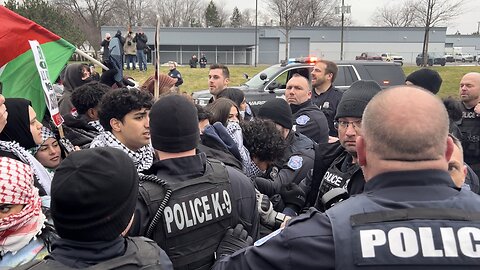 Pro-Palestine Protesters Push Against Police Outside Biden Campaign Event in Michigan